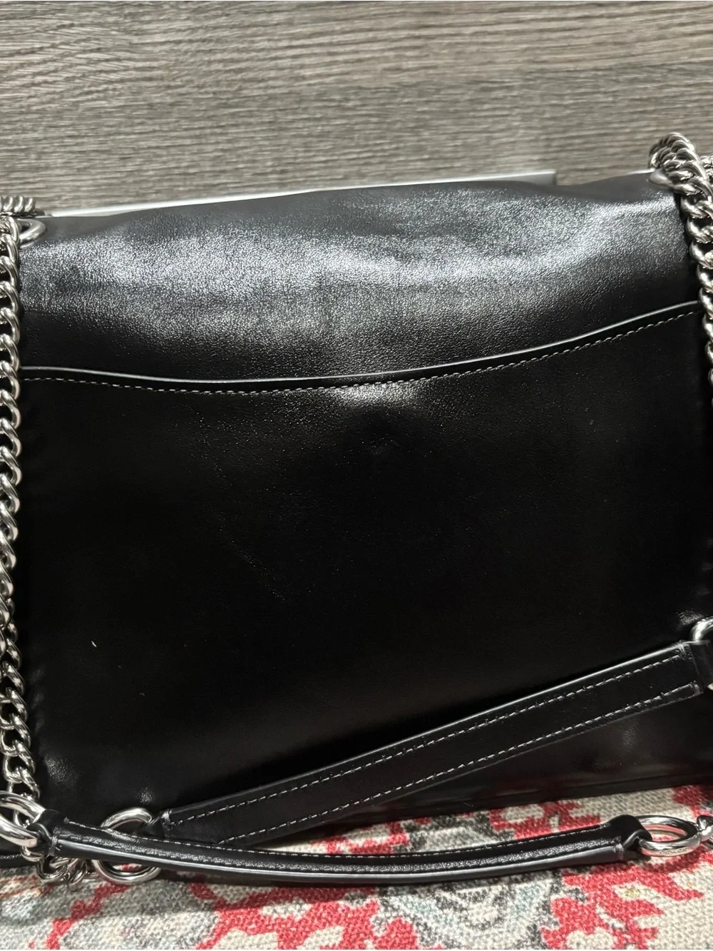 NWT Coach Black Leather Crossbody with Silver Chain Strap